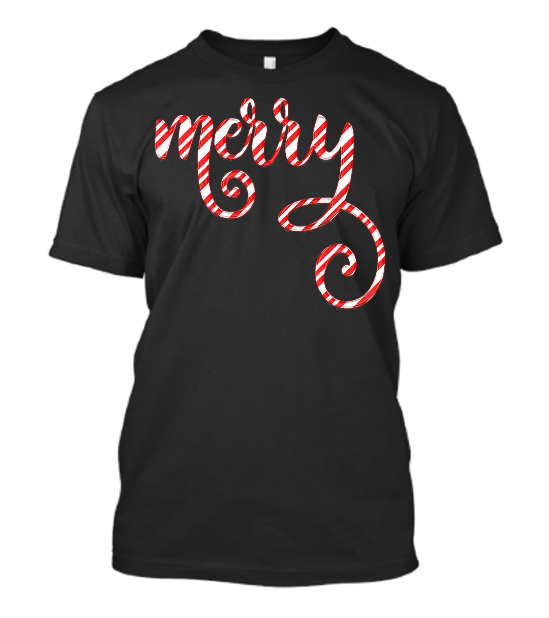 Merry Christmas Script Candy Cane Stripes T-Shirt