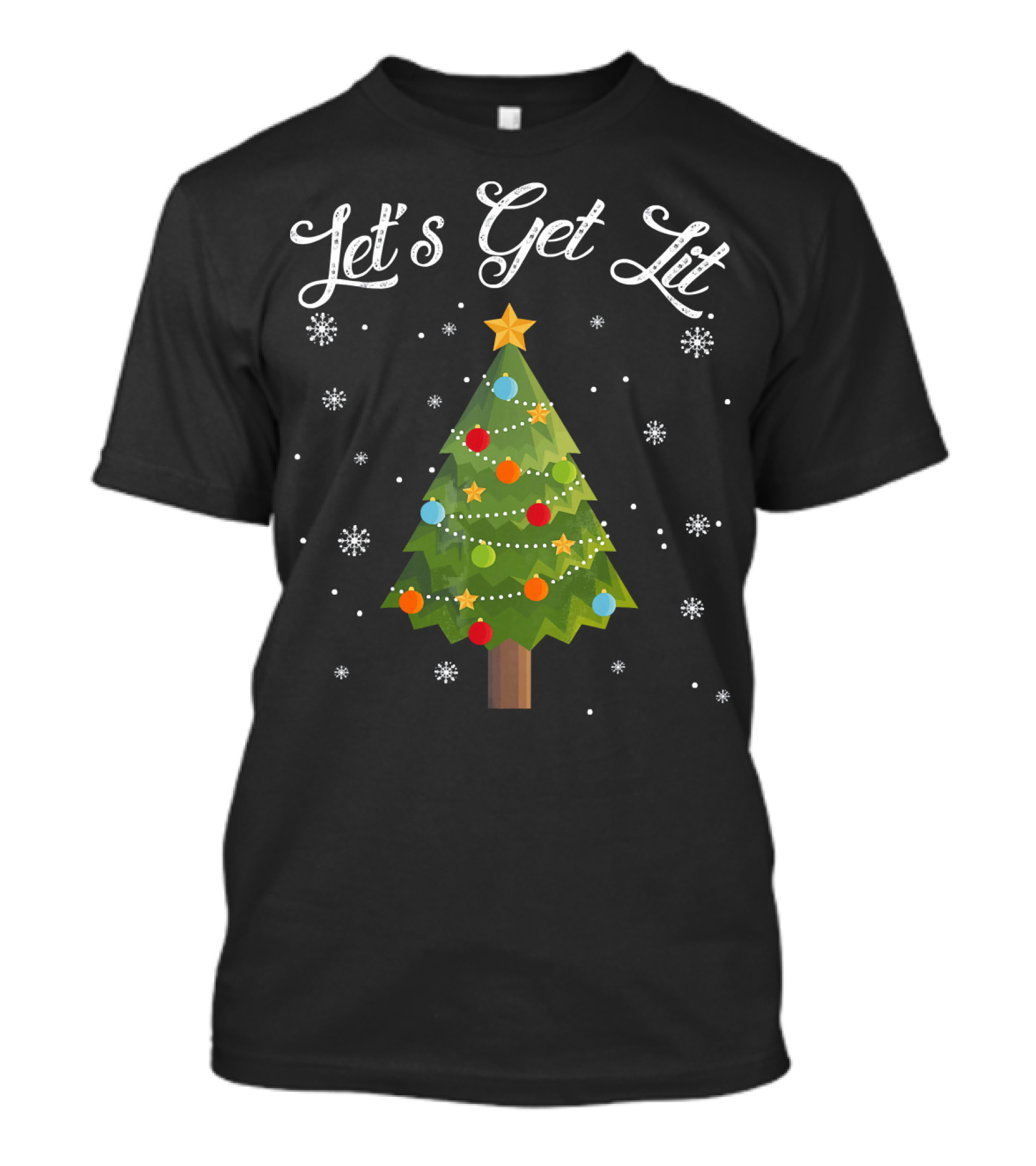 Let's Get Lit Christmas Tree Funny Drink Snowflakes T-Shirt