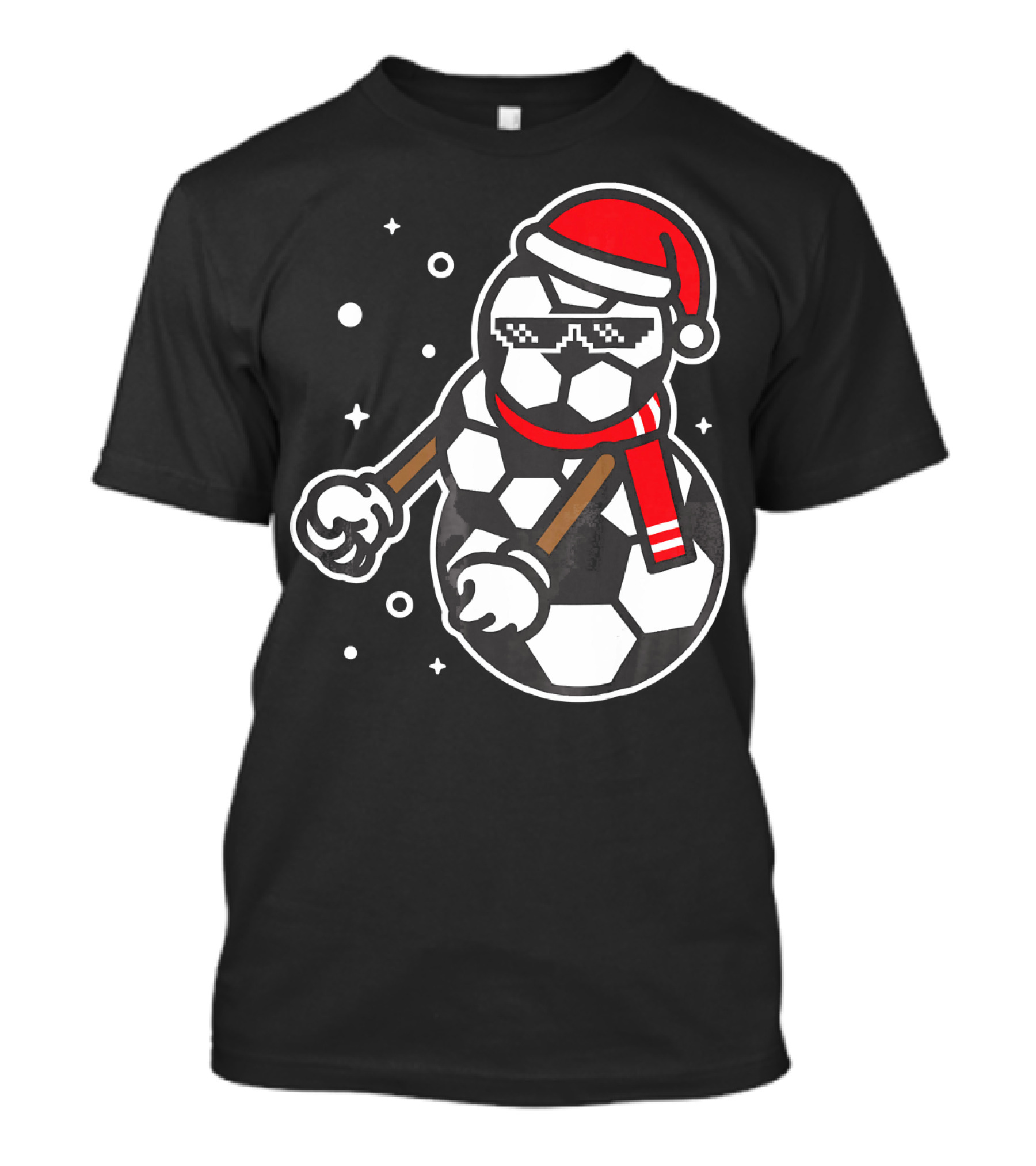 Soccer Player Snowman Funny Boy Girl Christmas Cool Santa Hat Pixel Glasses T-Shirt