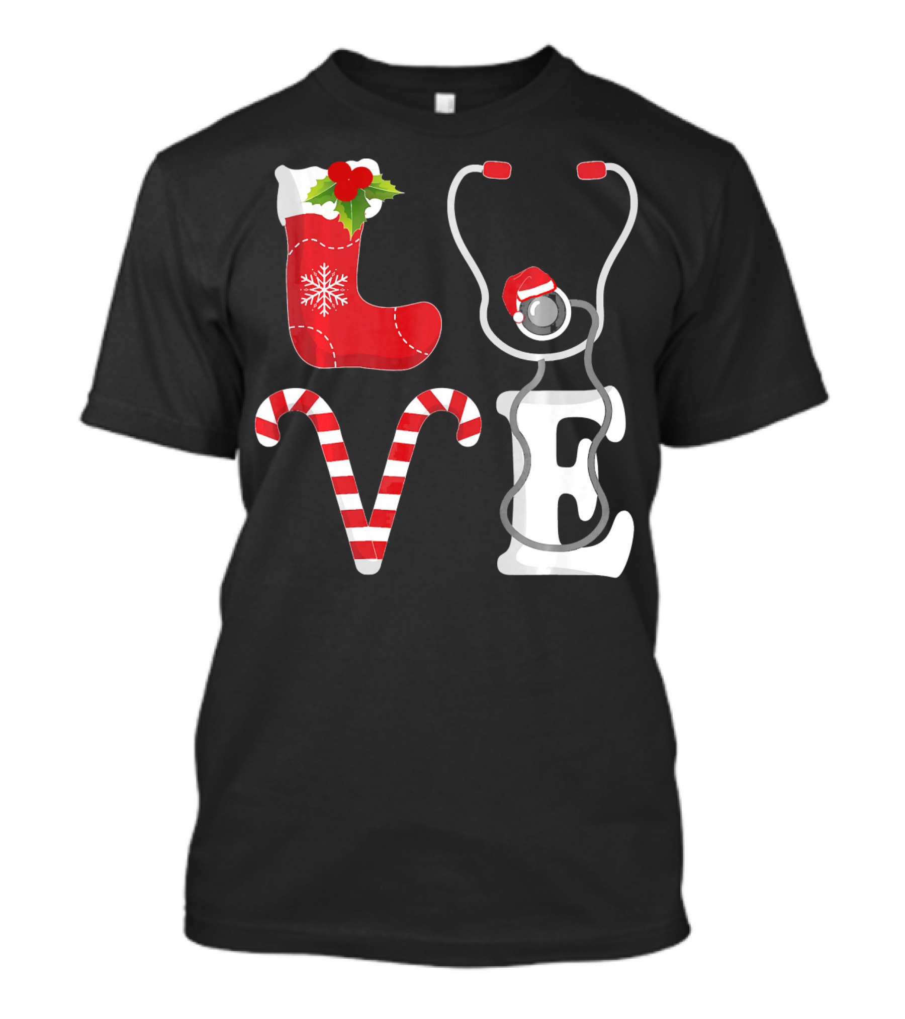 Christmas Nurse Love Santa Stethoscope T-Shirt