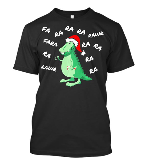 T Rex Dinosaur Singing Fa Ra Rawr Christmas Santa Hat T-Shirt