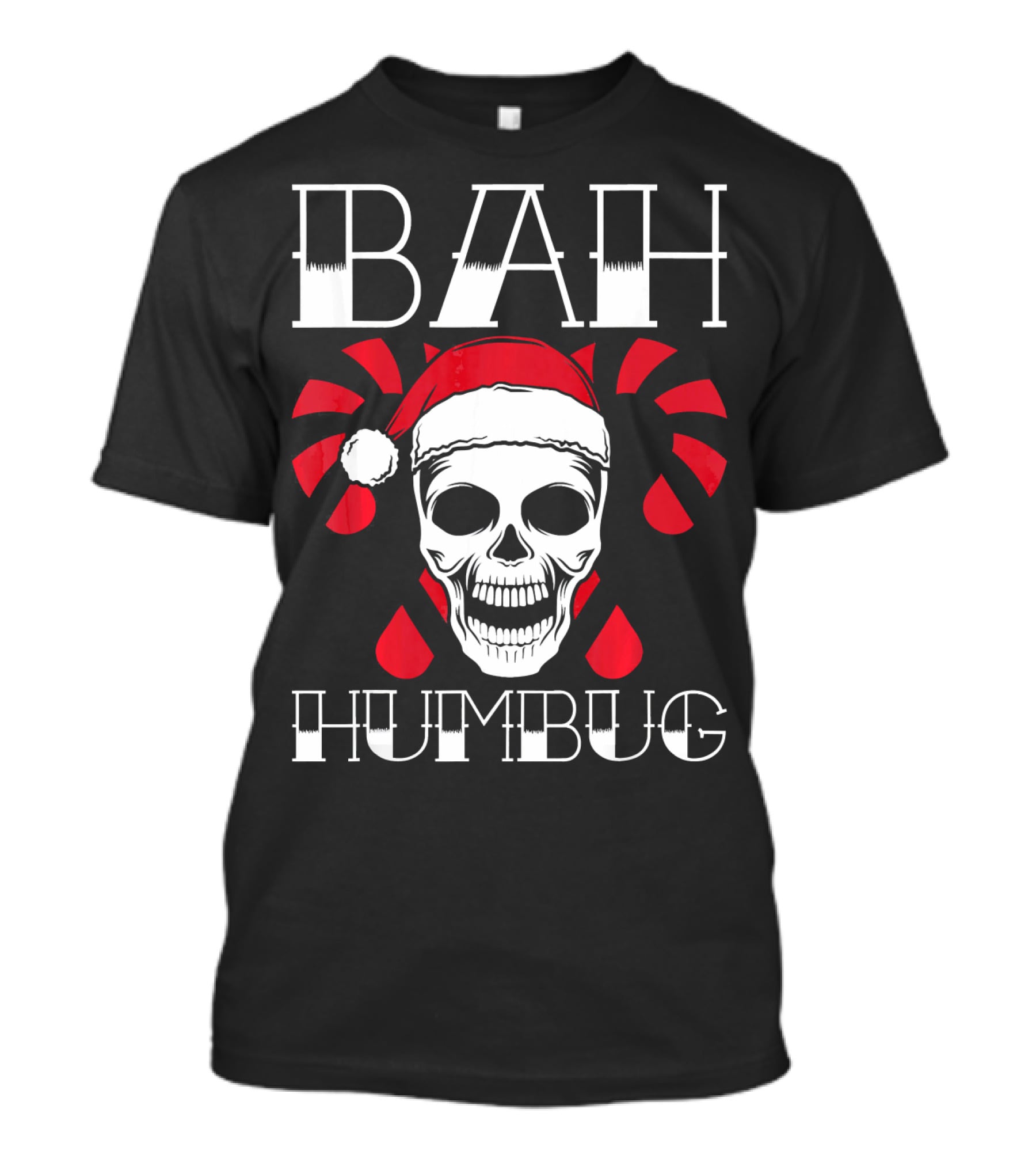 Bah Humbug Skull With Xmas Hat And Candy Canes T-Shirt