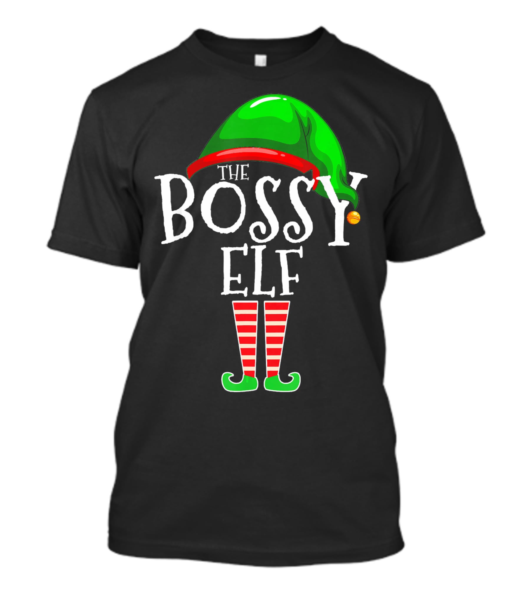 The Bossy Elf Green Hat Red Striped Legs T-Shirt