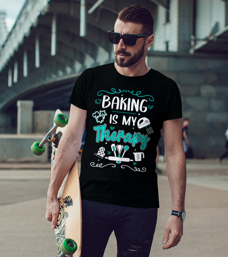 Baking Is My Therapy Humorous Pastry Chefs Mixer Mitten Utensils T-Shirt