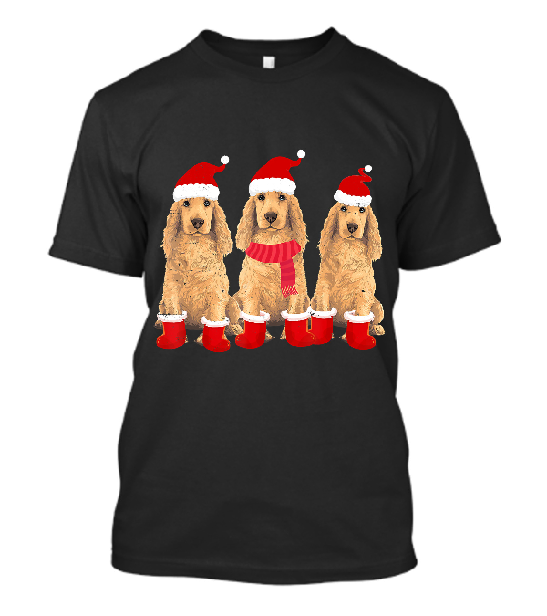 Cocker Spaniel Christmas Santa Hats And Socks Festive Trio T-Shirt