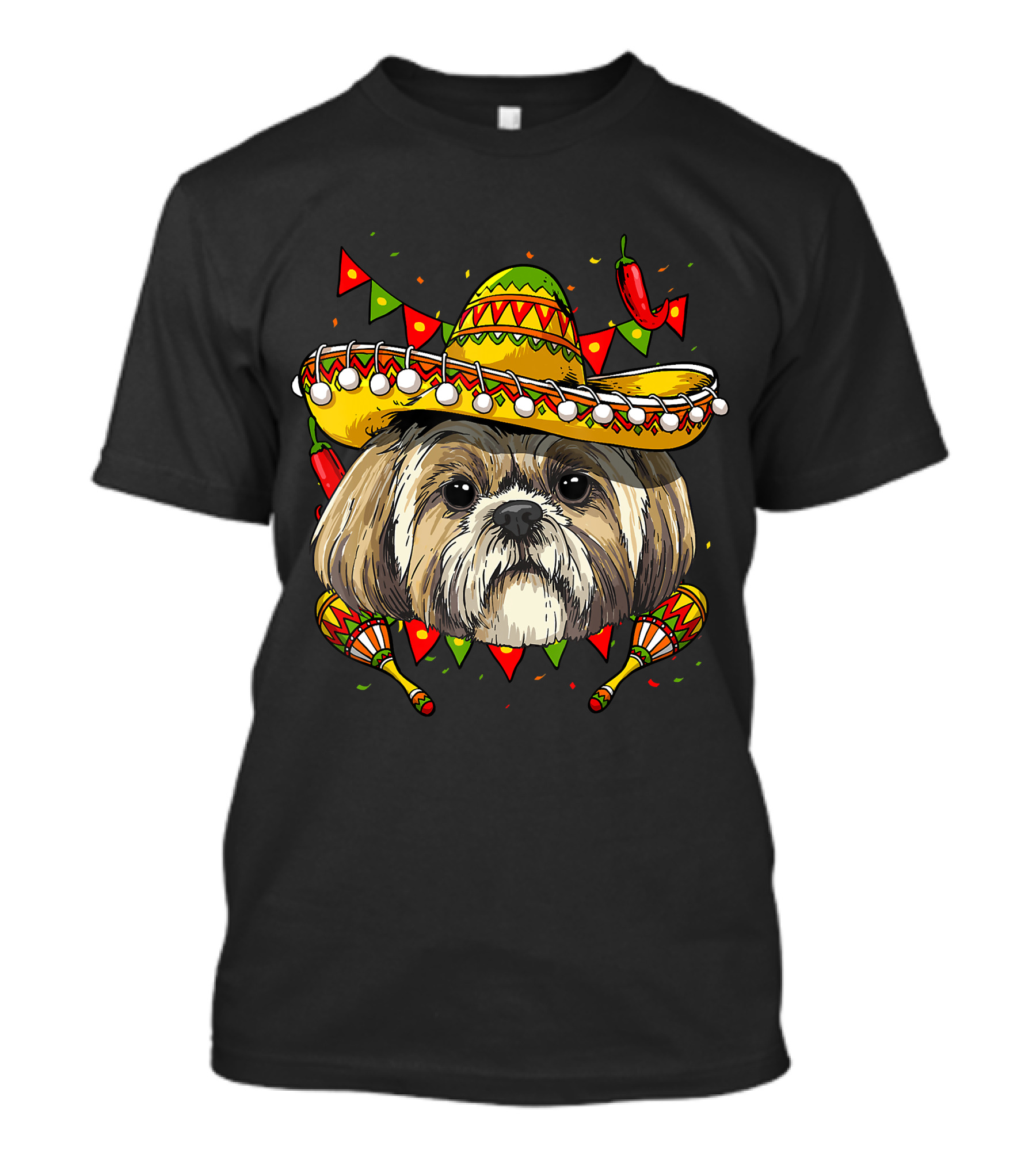 Cinco De Mayo Shih Tzu Sombrero Maracas Chili Peppers Fiesta T-Shirt