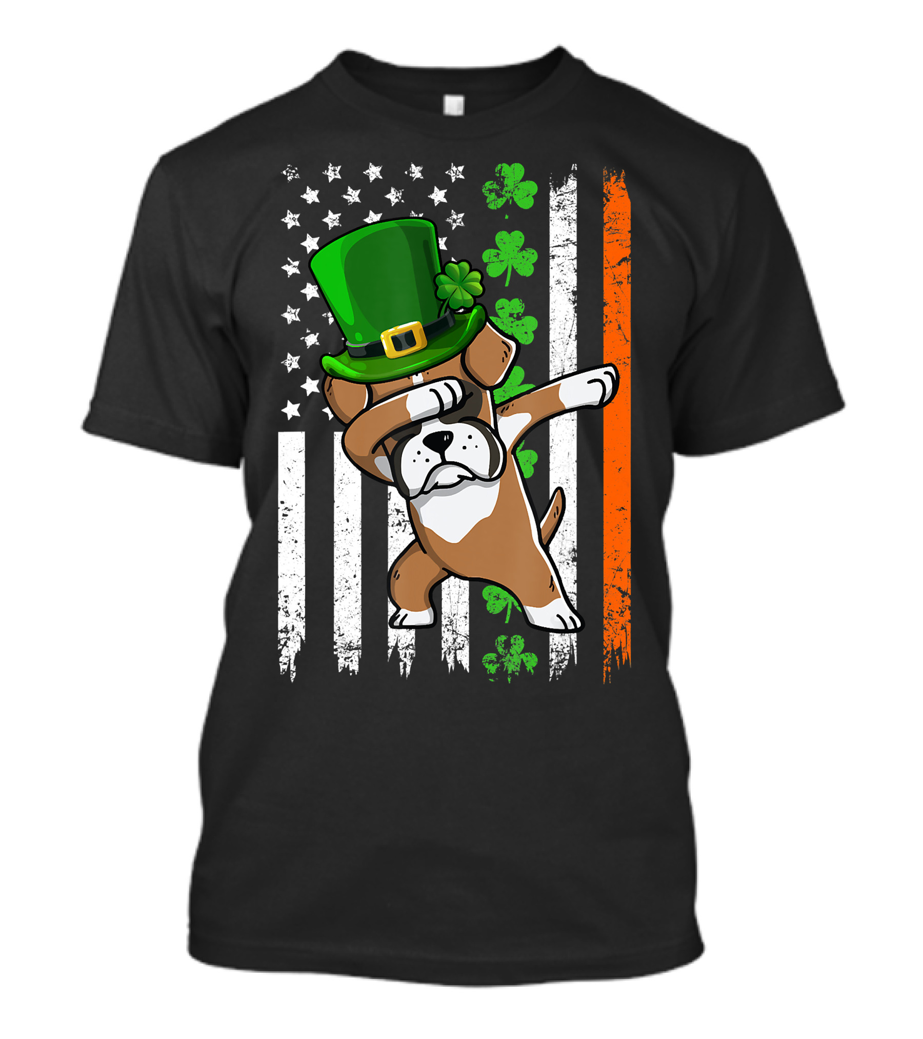Dabbing Boxer Dog Leprechaun Hat American I...T-Shirt 