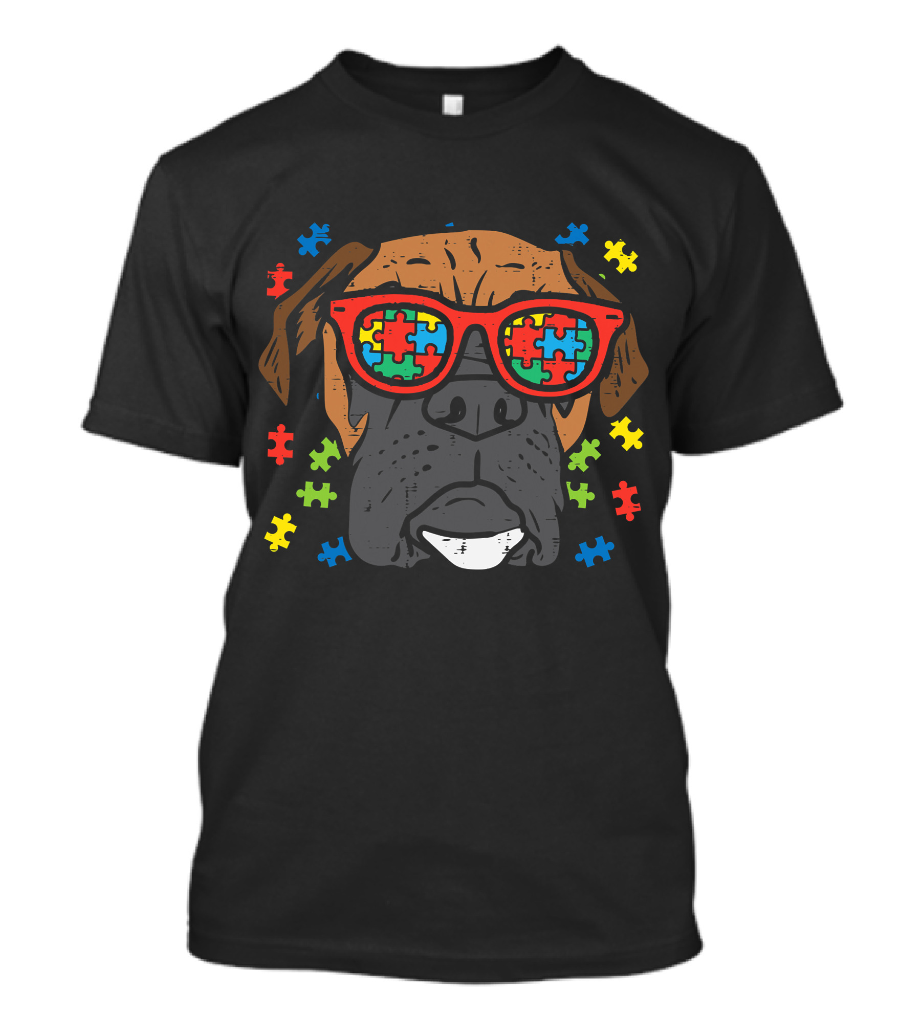 Boxer Face With Puzzle Glasses For Autism Awareness T-Shirt