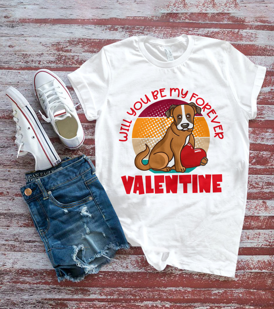 Will You Be My Forever Valentine Boxer Holding Heart T-Shirt