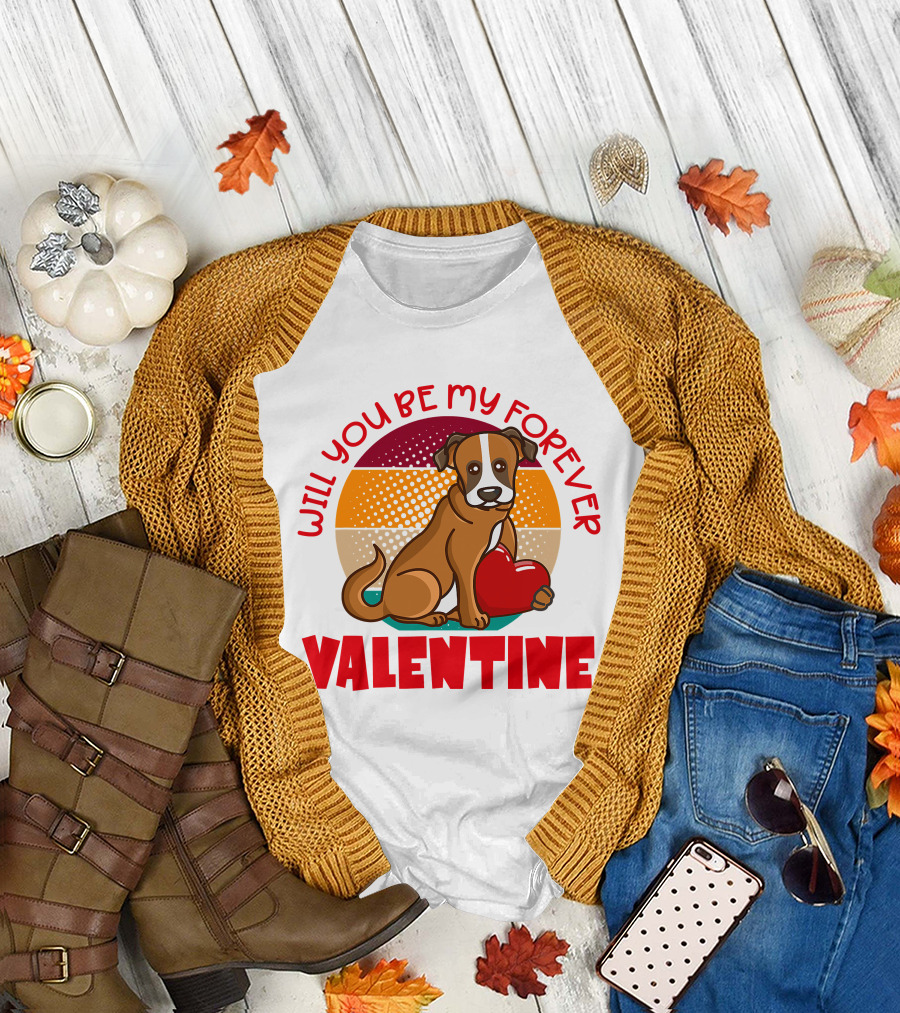 Will You Be My Forever Valentine Boxer Holding Heart T-Shirt