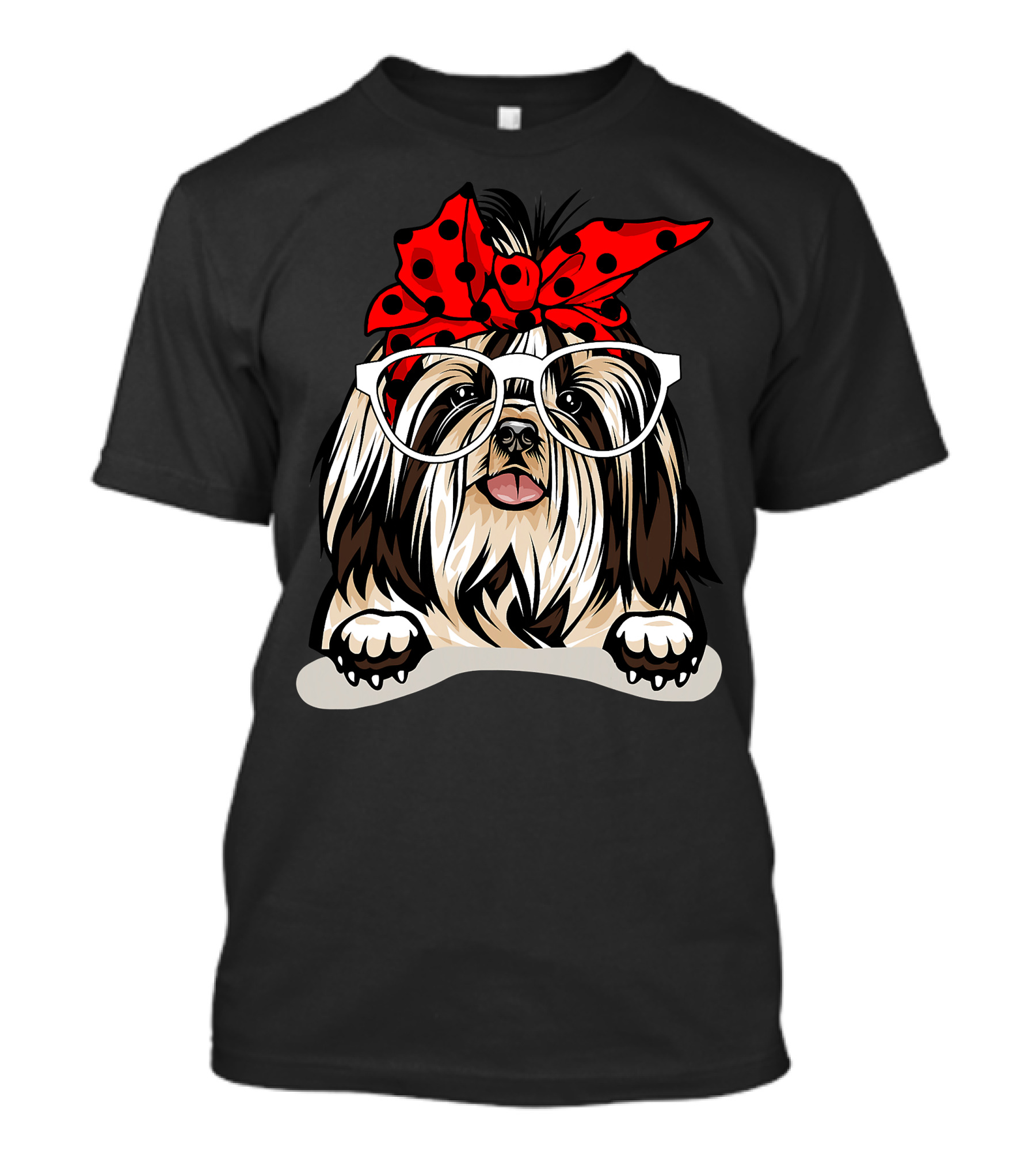Shih Tzu Christmas Red Plaid Headband Glasses T-Shirt
