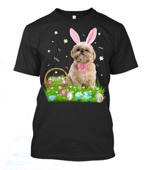 Shih Tzu Easter Day Bunny Ears And Colorful Eggs Easter98 T-Shirt
