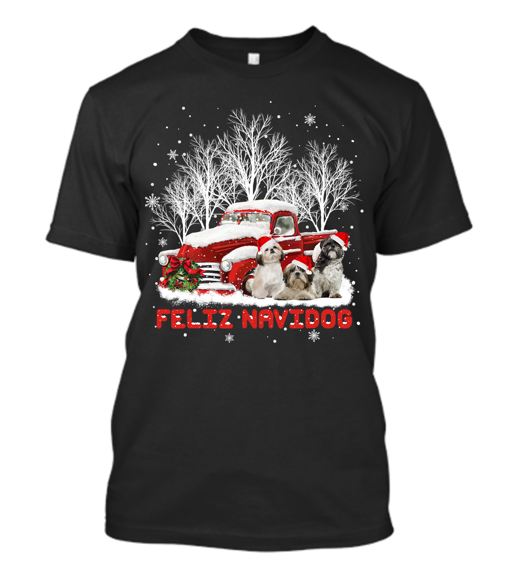 Feliz Navidog Shih Tzu Christmas Red Truck Dog Lovers Costum T-Shirt