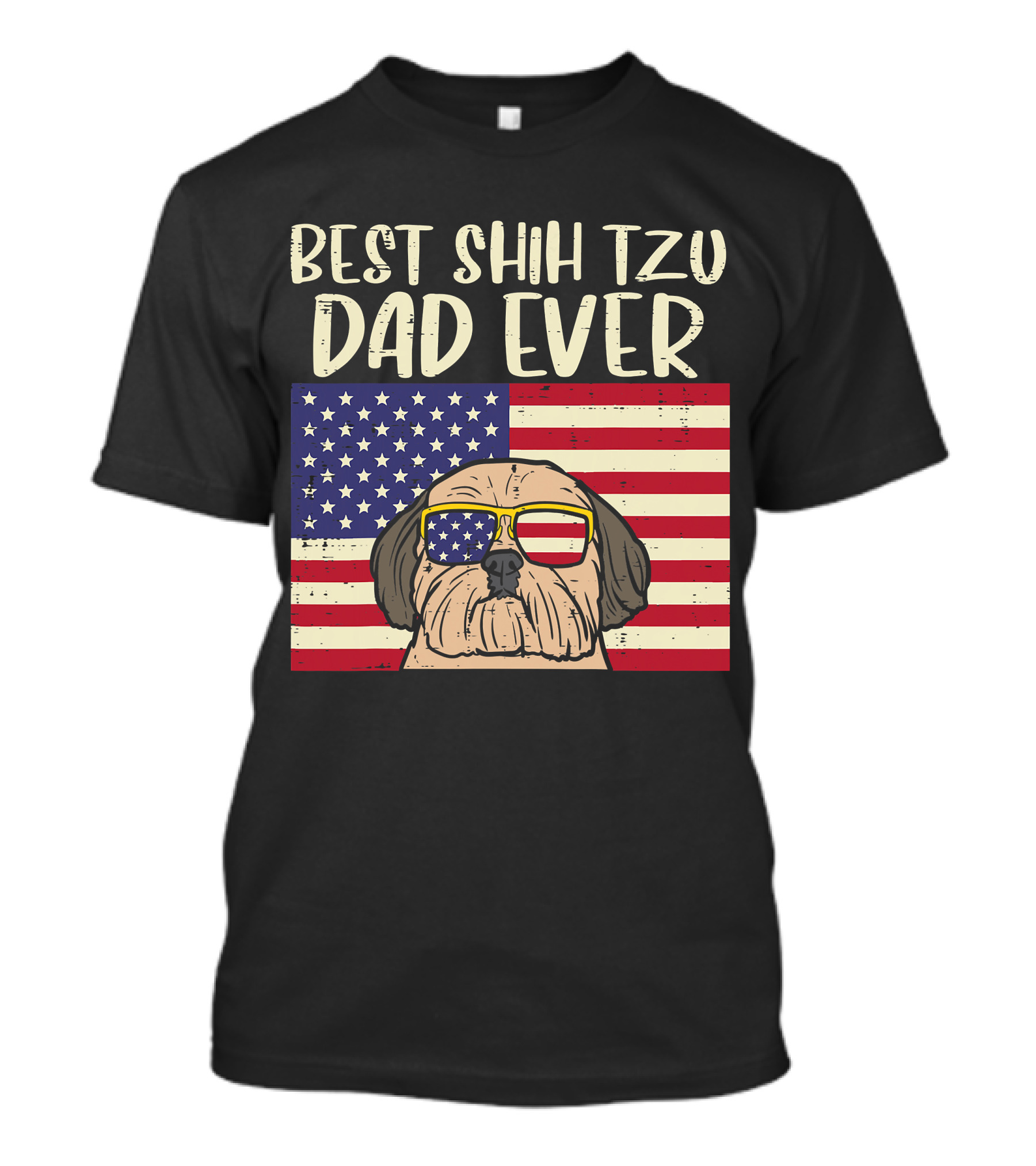 Best Shih Tzu Dad Ever US Flag Patriotic Dog Sunglasses T-Shirt