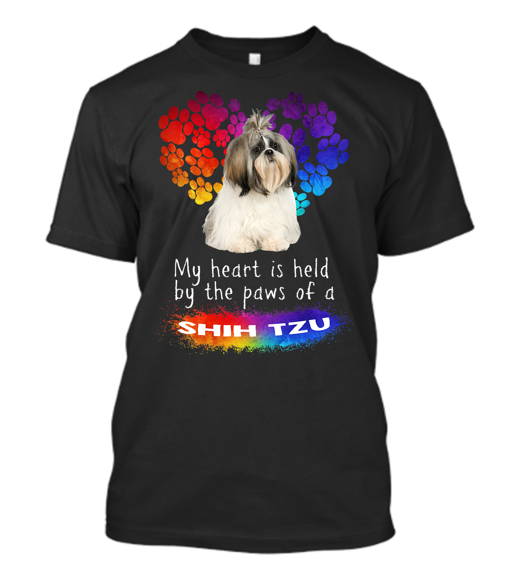 My Heart Is Held By The Paws Of A Shih Tzu Rainbow Paws T-Shirt