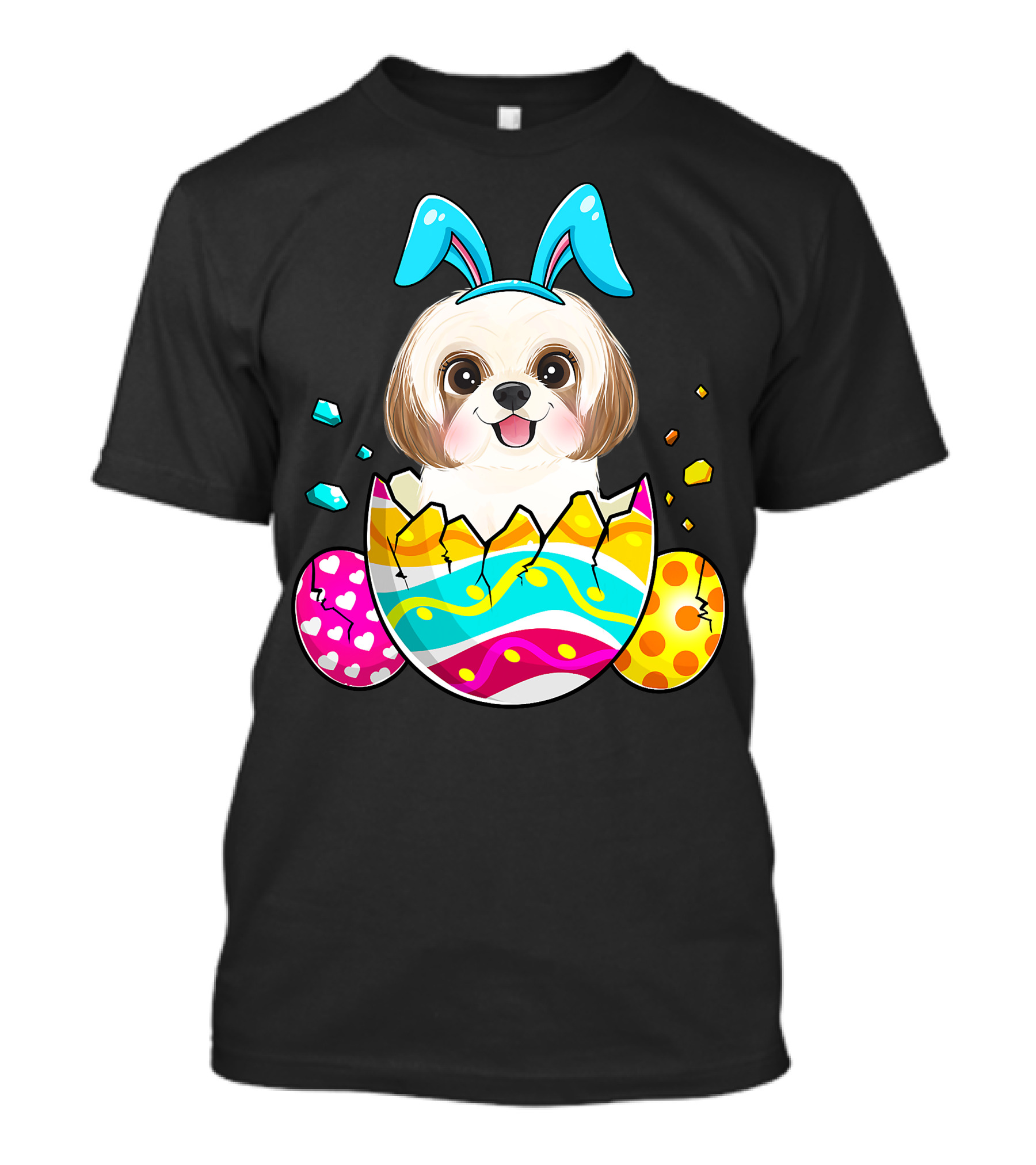 Shih Tzu Bunny Ears Easter Day Cute Dog Dad With Colorful Eggs T-Shirt