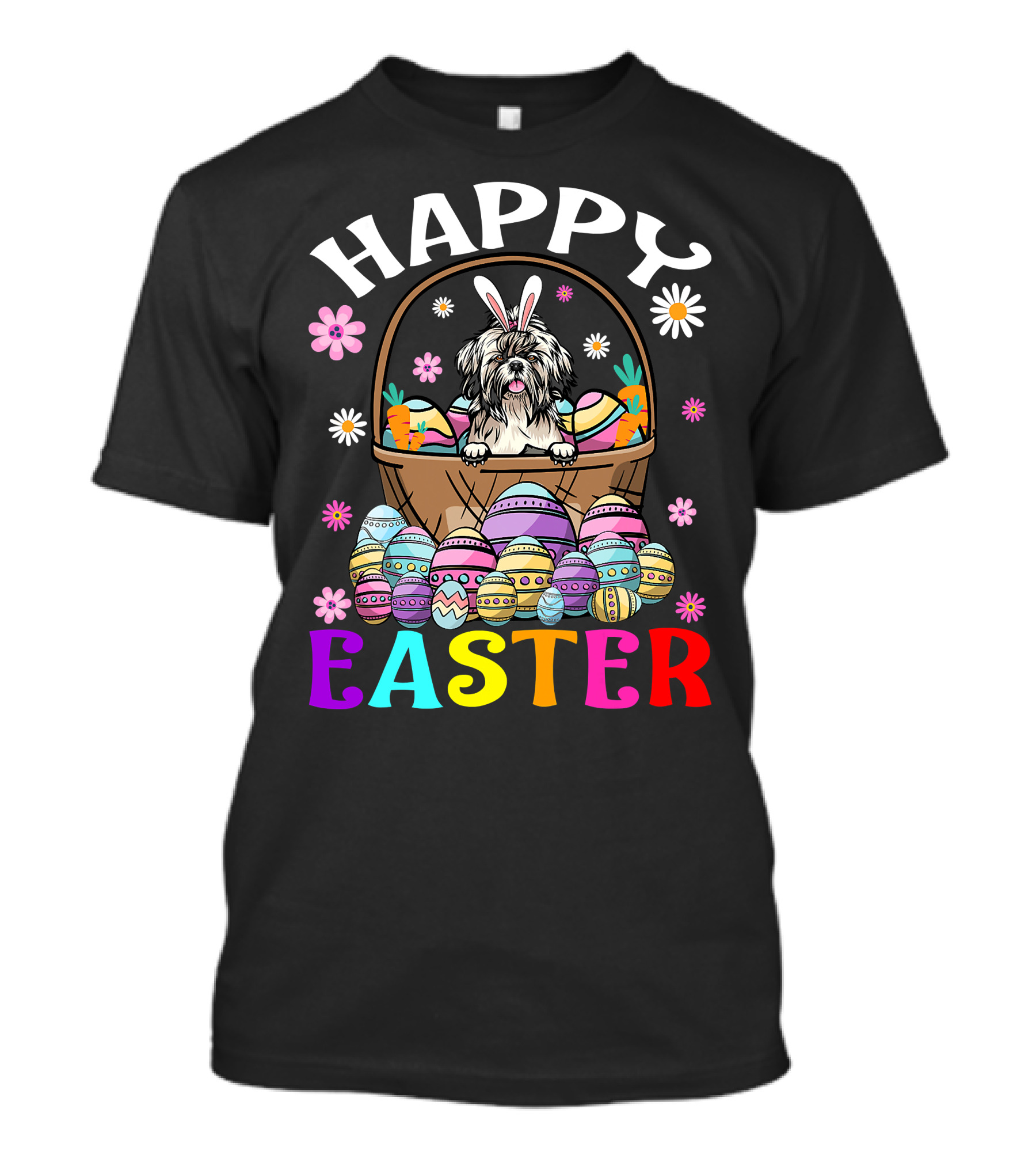 Shih Tzu Easter Bunny Dog With Colorful Eggs And Basket T-Shirt