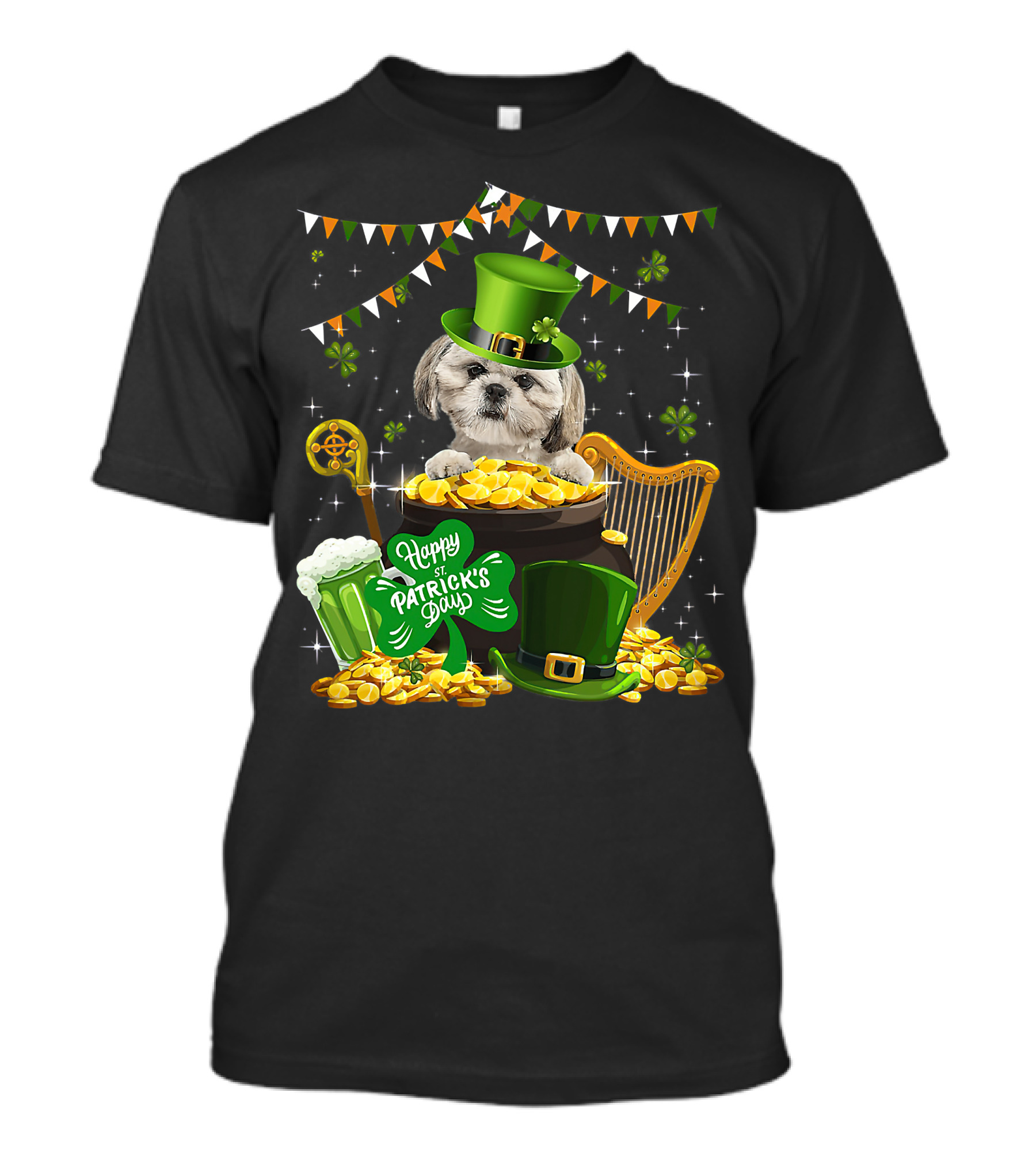 Happy St Patrick's Day Shih Tzu Dogs Lover Funny Irish Shamrock Hat T-Shirt