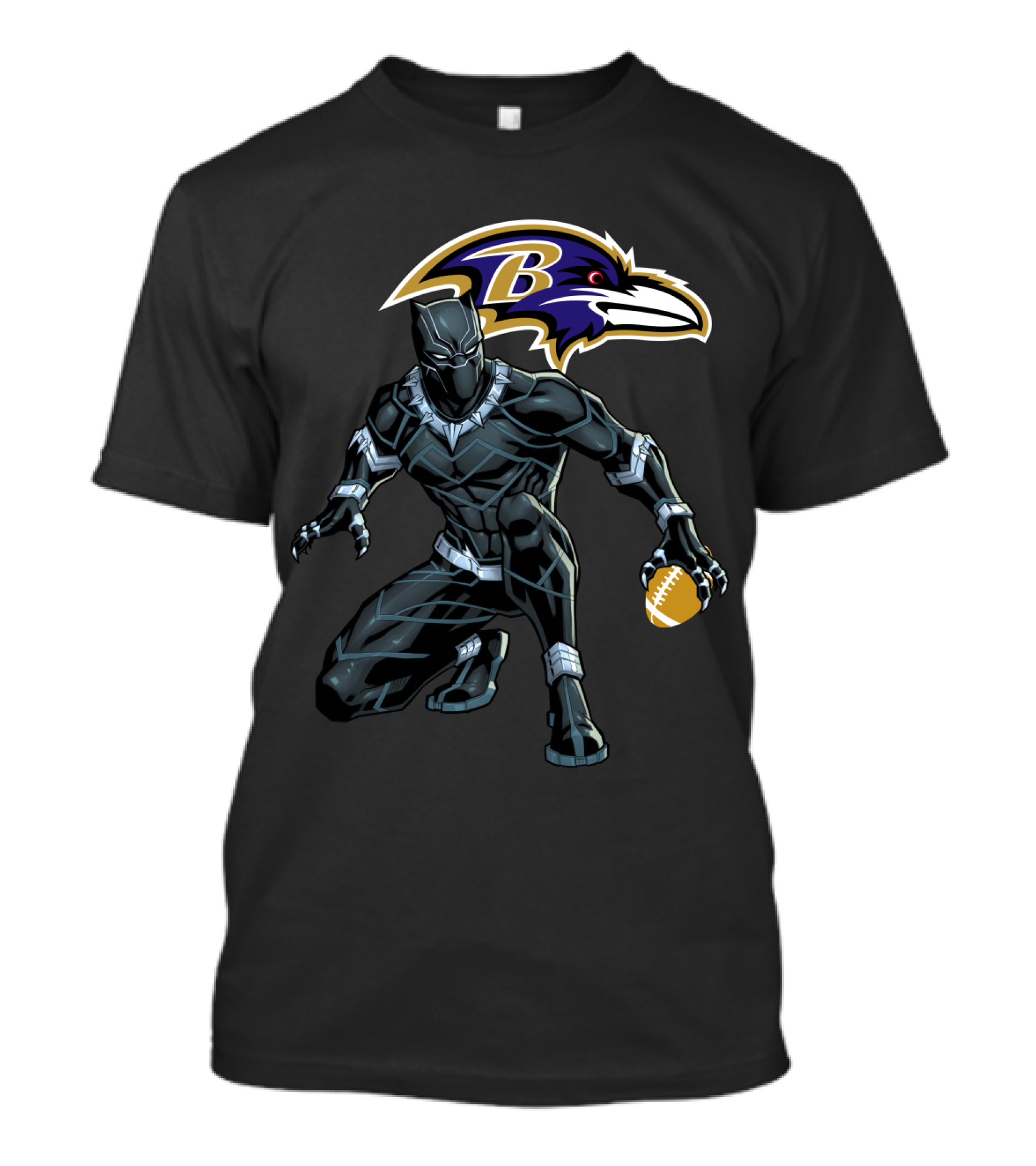 Baltimore Ravens Panther Crouching With Football T-Shirt