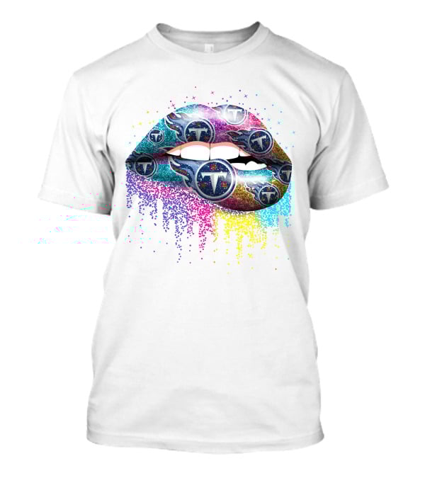 Lips With Glittering Tennessee Titans Logos And Stars T-Shirt